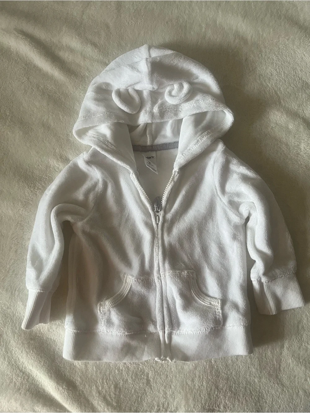 Carter's Baby White Hooded Zip-Up Sweatshirt, size 9months
